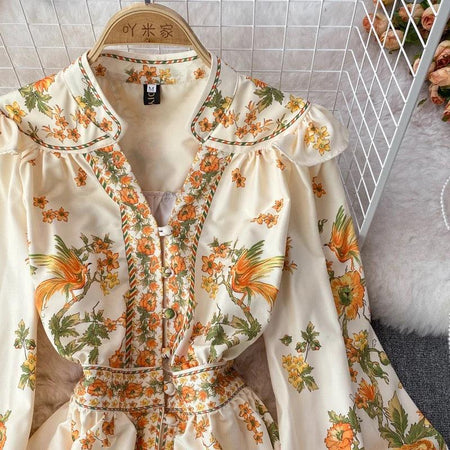 Sunshine Summer Vintage Dress in Yellow - close-up of neckline, cream - Miss Mosa By Akanksha