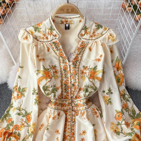 Sunshine Summer Vintage Dress in Yellow - close-up of bodice, cream - Miss Mosa By Akanksha