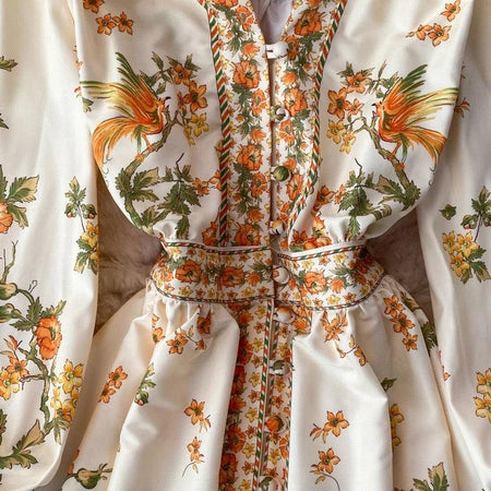 Sunshine Summer Vintage Dress in Yellow - close-up of waist, cream - Miss Mosa By Akanksha