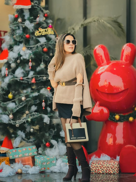 Susan Premium Winter Capes - styling shot on model outdoors, beige - Miss Mosa By Akanksha