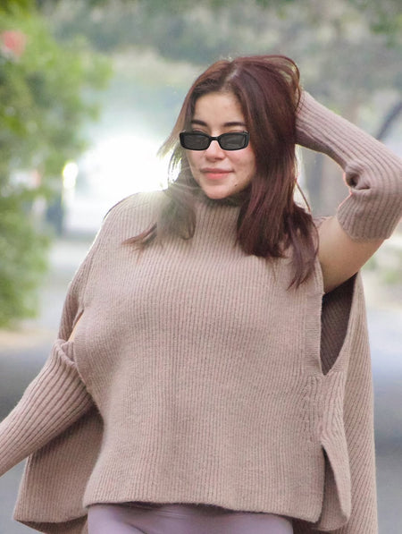 Susan Premium Winter Capes - close-up front shot on model, beige - Miss Mosa By Akanksha