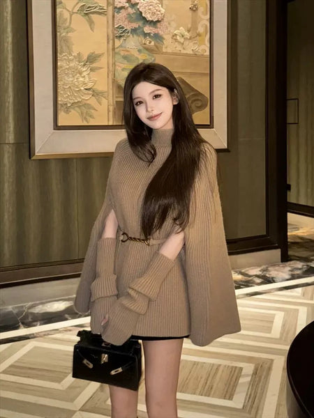 Susan Premium Winter Capes - front shot on model, beige - Miss Mosa By Akanksha