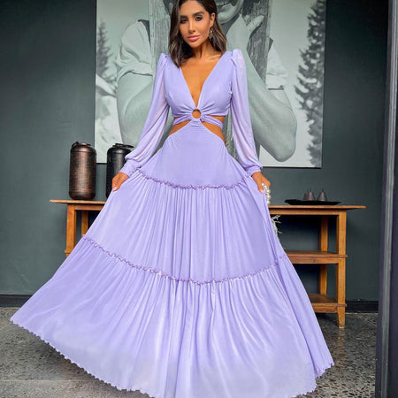 Susan Summer Maxi Dress in Lavender - full-length shot on model, lavender - Miss Mosa By Akanksha