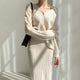 Sussane Winter Coord Set - Set of Sweater and Skirt - front shot on model, cream - Miss Mosa By Akanksha
