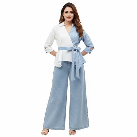 Suya Summer Coord Set In Blue - full-length shot on model - Miss Mosa By Akanksha