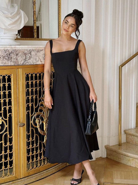 Suzanne Luxe Statment Holiday Dress In Black - front shot on model - Miss Mosa By Akanksha