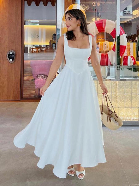Suzanne Luxe Statment Holiday Dress In White - front shot on model - Miss Mosa By Akanksha