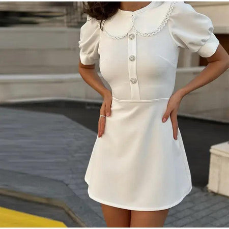 Suzie Doll Collar Statement Dress - close-up of collar and buttons, white - Miss Mosa By Akanksha