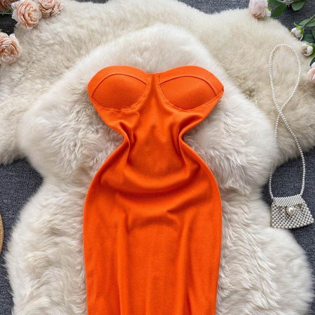 Suzie Tube Bodycon Dress In Orange - styled flat-lay shot, orange - Miss Mosa By Akanksha