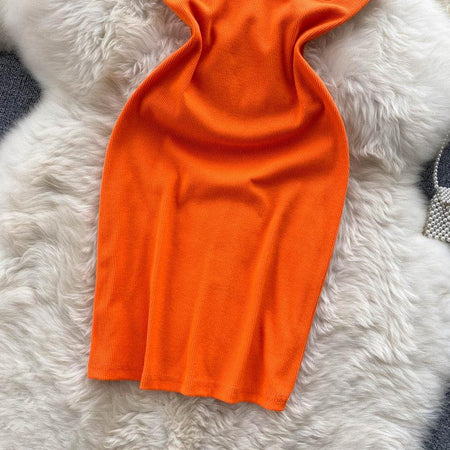 Suzie Tube Bodycon Dress In Orange - flat-lay product shot, orange - Miss Mosa By Akanksha