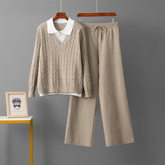 Suzzie Luxe Winter Coord Set - flat-lay product shot, oatmeal beige - Miss Mosa By Akanksha