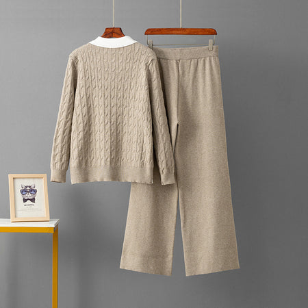 Suzzie Luxe Winter Coord Set - back flat-lay product shot, oatmeal beige - Miss Mosa By Akanksha
