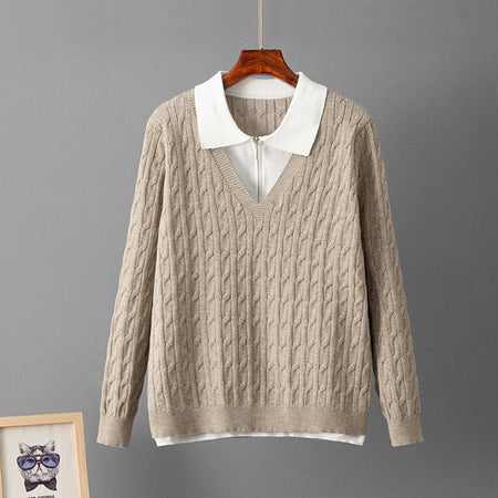 Suzzie Luxe Winter Coord Set - close-up of neckline detail, oatmeal beige - Miss Mosa By Akanksha