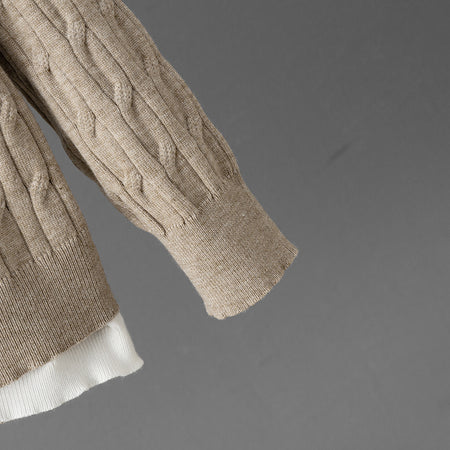 Suzzie Luxe Winter Coord Set - close-up of sleeve detail, oatmeal beige - Miss Mosa By Akanksha