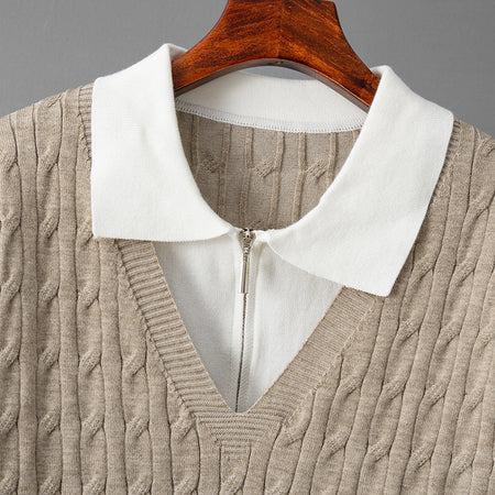 Suzzie Luxe Winter Coord Set - close-up of collar detail, oatmeal beige - Miss Mosa By Akanksha