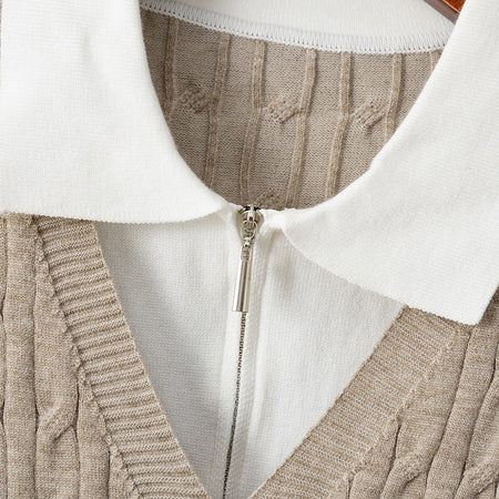 Suzzie Luxe Winter Coord Set - close-up of collar detail, oatmeal beige - Miss Mosa By Akanksha