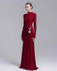 Svea Embellished Slit Maxi Dress - front shot on model, burgundy - Miss Mosa By Akanksha