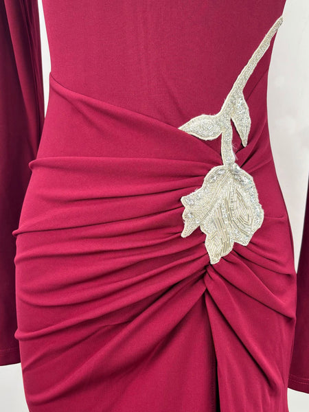 Svea Embellished Slit Maxi Dress - close-up of embellishment detail, burgundy - Miss Mosa By Akanksha