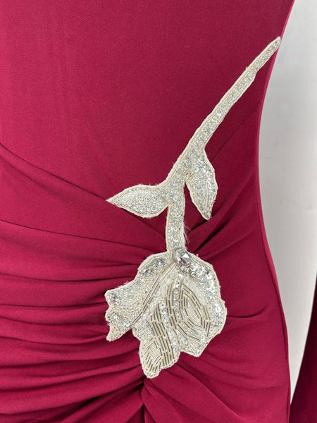 Svea Embellished Slit Maxi Dress - close-up of embellishment detail, burgundy - Miss Mosa By Akanksha