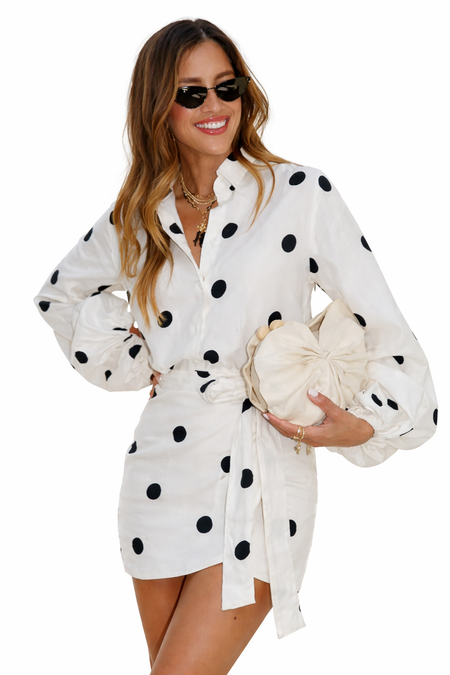 Swiss Polka Coord Skirt Set - back shot, white with black polka dots - Miss Mosa By Akanksha