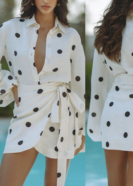 Swiss Polka Coord Skirt Set - flat-lay shot, white with black polka dots - Miss Mosa By Akanksha