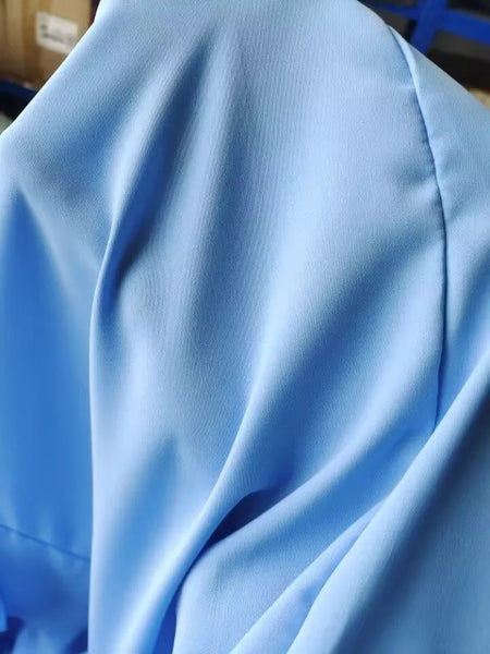 Swiss Ruffled Maxi Dress in Blue - close-up of fabric, blue - Miss Mosa By Akanksha