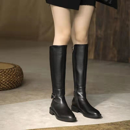 Sylvie Knee Leather Boots - shot on model legs, black - Miss Mosa By Akanksha