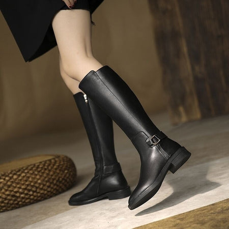 Sylvie Knee Leather Boots - shot on model legs, black - Miss Mosa By Akanksha