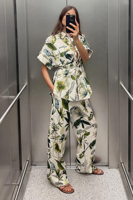 Taisiya Statement floral Coord Set In Multicolour - full-length shot on model in lift mirror - Miss Mosa By Akanksha