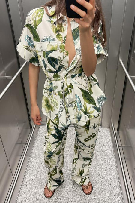 Taisiya Statement floral Coord Set In Multicolour - front shot on model in lift mirror - Miss Mosa By Akanksha