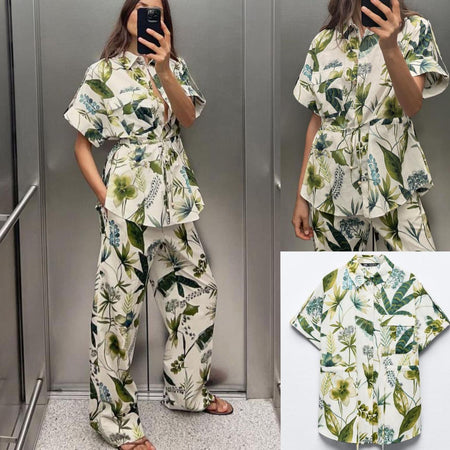 Taisiya Statement floral Coord Set In Multicolour - collage of full-length shots on model and flat-lay product shot - Miss Mosa By Akanksha