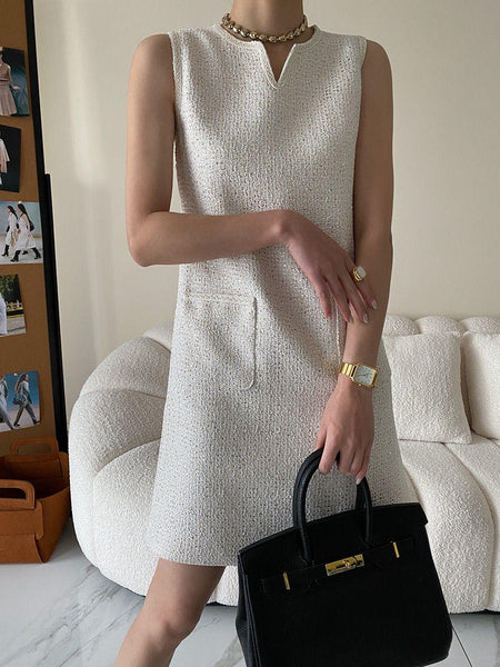Tanni Tweed Statement Dress In Off-White - front shot on model, off-white - Miss Mosa By Akanksha