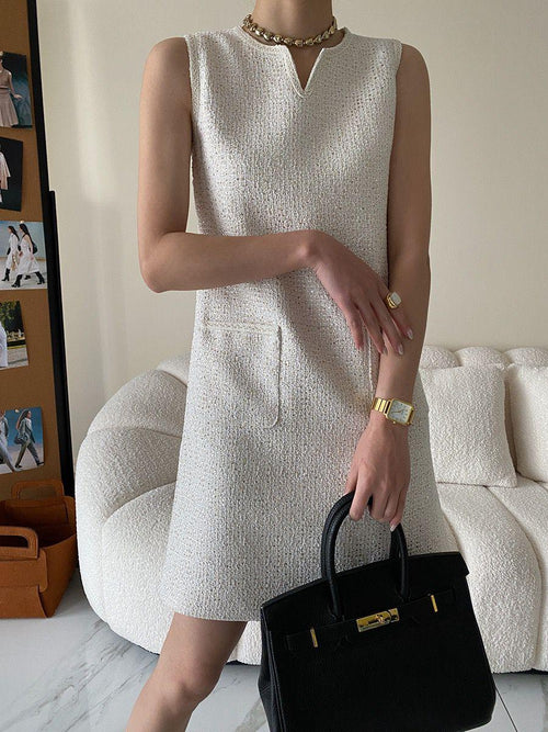Tanni Tweed Statement Dress In Off-White