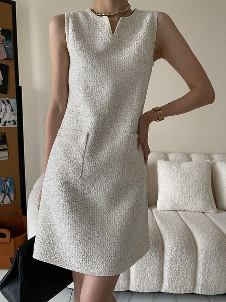 Tanni Tweed Statement Dress In Off-White - front shot on model, off-white - Miss Mosa By Akanksha
