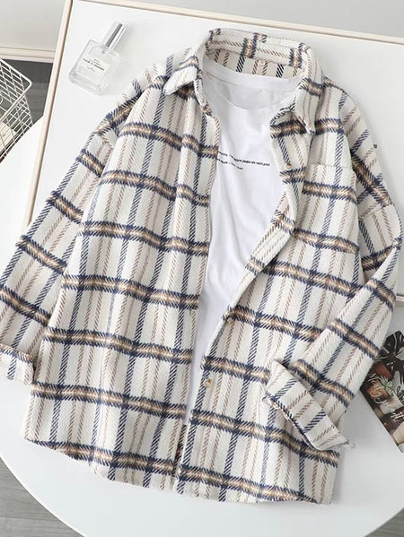 Tansy Flannel Shirt In Beige - flat-lay product shot of the flannel shirt - Miss Mosa By Akanksha