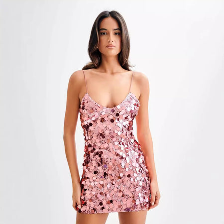 Tara Sequin Mini Dress - front shot, pink - Miss Mosa By Akanksha