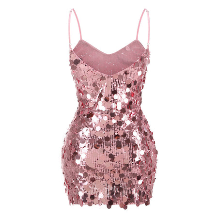 Tara Sequin Mini Dress - back shot, pink - Miss Mosa By Akanksha