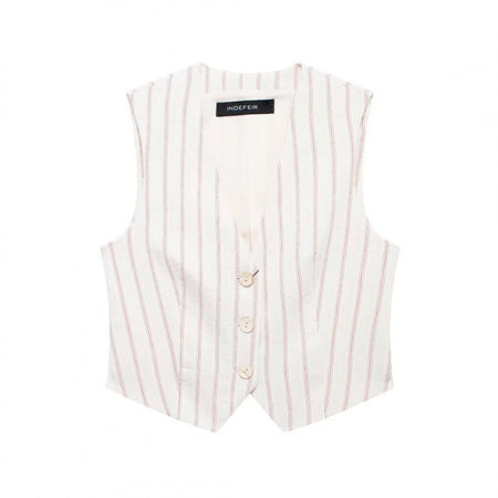 Tarly Striped Summer Coord Set In White - front flat-lay product shot of waistcoat - Miss Mosa By Akanksha