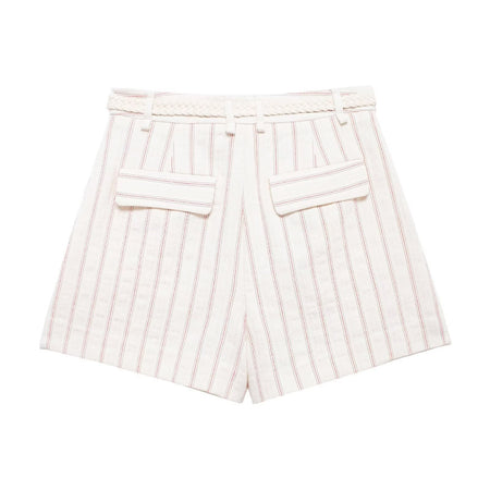 Tarly Striped Summer Coord Set In White - back flat-lay product shot of shorts - Miss Mosa By Akanksha