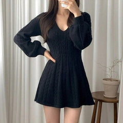 Taron Knitted A- Line Dress - front shot on model, black - Miss Mosa By Akanksha