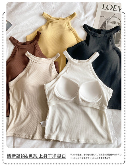 Tassie Tank Tops with Inbuilt Bra In Beige - flat-lay product shot of multiple colourways - Miss Mosa By Akanksha