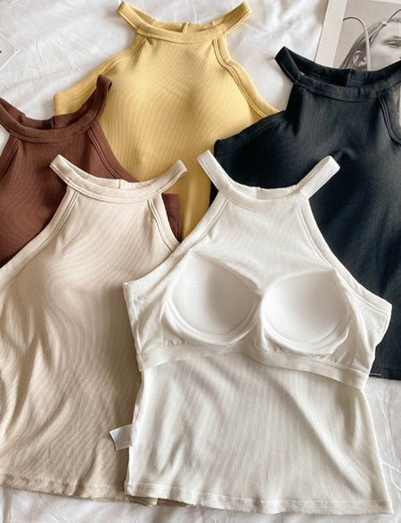 Tassie Tank Tops with Inbuilt Bra In White - front shot on model seated - Miss Mosa By Akanksha