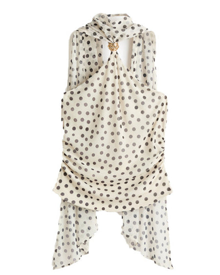 Taurel Halterneck Polka Top - flat-lay shot, cream with black polka dots - Miss Mosa By Akanksha