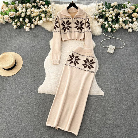 Tebby Knitted Woolen Coord Set - styled flat-lay shot, cream - Miss Mosa By Akanksha