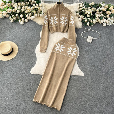 Tebby Knitted Woolen Coord Set - styled flat-lay shot, brown - Miss Mosa By Akanksha