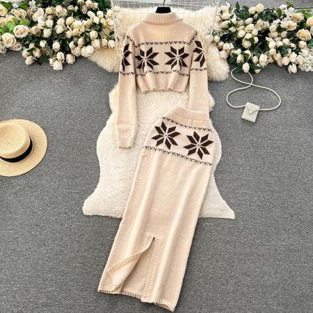 Tebby Knitted Woolen Coord Set - styled flat-lay shot, cream - Miss Mosa By Akanksha