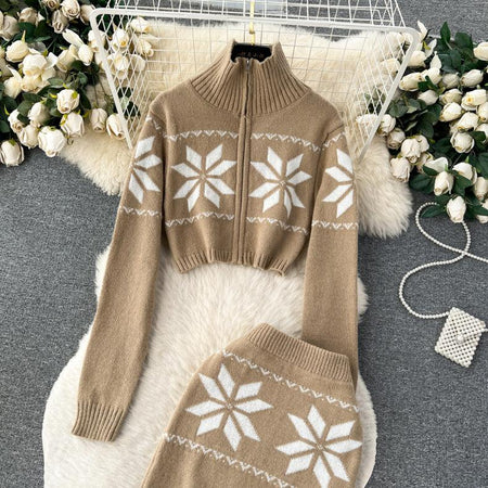 Tebby Knitted Woolen Coord Set - styled flat-lay shot, brown - Miss Mosa By Akanksha