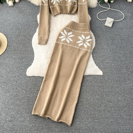 Tebby Knitted Woolen Coord Set - styled flat-lay shot, brown - Miss Mosa By Akanksha