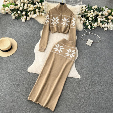 Tebby Knitted Woolen Coord Set - styled flat-lay shot, brown - Miss Mosa By Akanksha