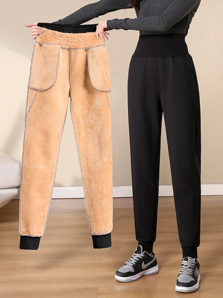 Telsa Slimming Premium Fleece Lined Jogger - front shot on model showing fleece lining, black - Miss Mosa By Akanksha